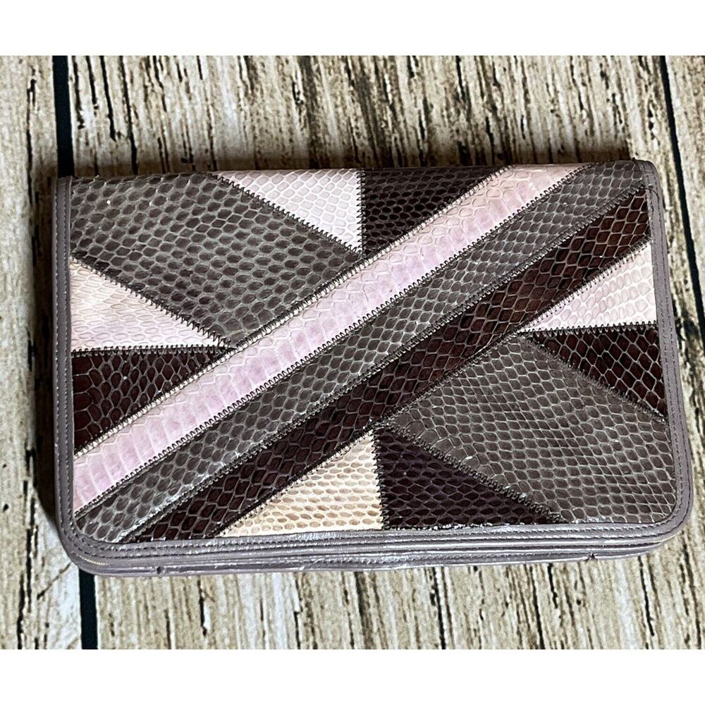 VINTAGE PALLIZIO SNAKE SKIN CLUTCH - CROSSBODY HANDBAG Purple/Brown